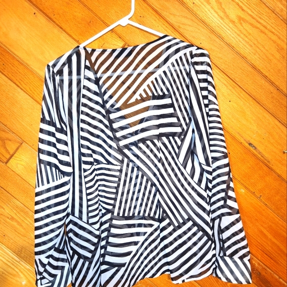 Metaphor medium black and white striped long sleeved sheer blouse - Picture 7 of 9